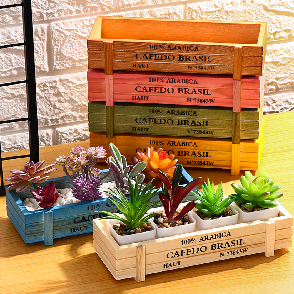 Gardening Tools Organiser - Natural Wooden Flowerpot Garden Decor Trough